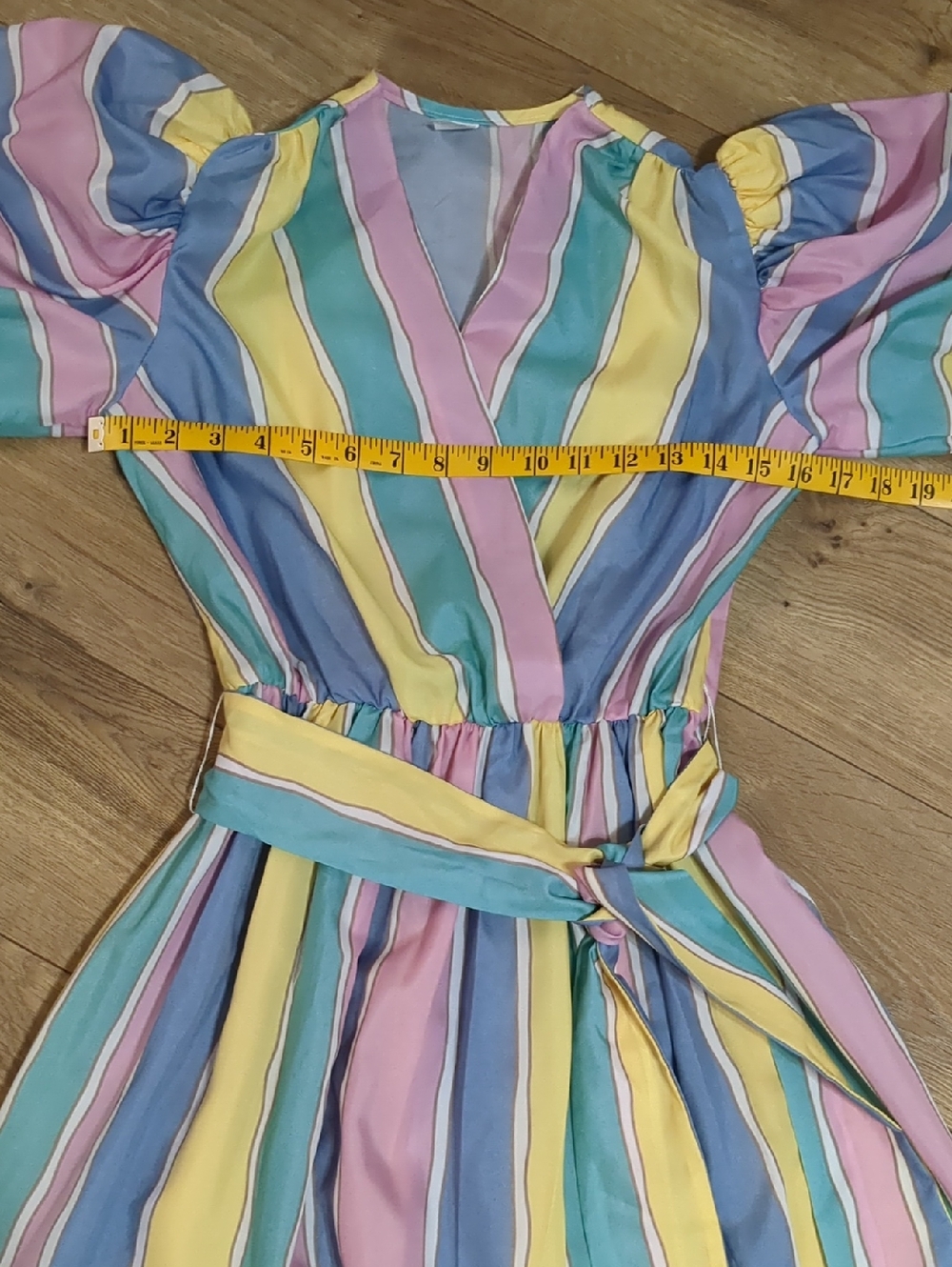 Vintage Papper Moon puffy sleeve pastel striped Juniors midi dress Size 5 NWT - Picture 6 of 12